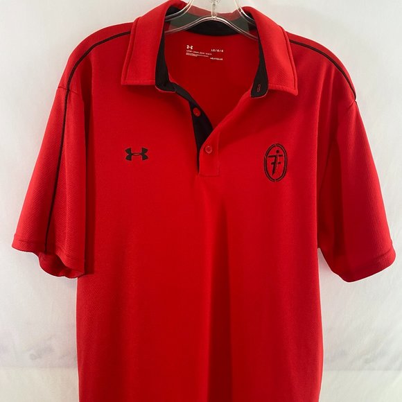 Under Armour Polo Golf Shirt Red Heatgear Short Sleeve EUC Men's Large - Picture 12 of 14